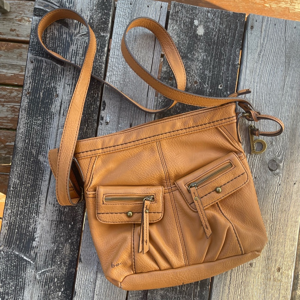 Brown (fake leather) cross body bag with pocket details